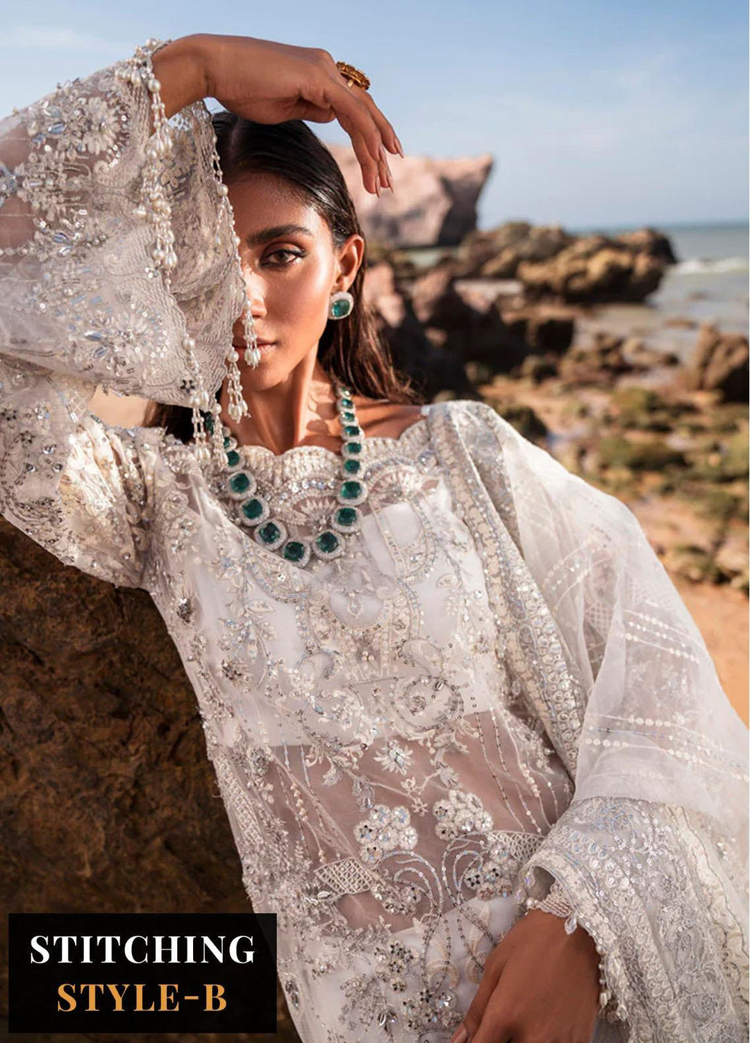 Versailles By Muneefa Naz Embroidered Organza Suits Unstitched 4 Piece MN22V Oceane - Wedding Collection