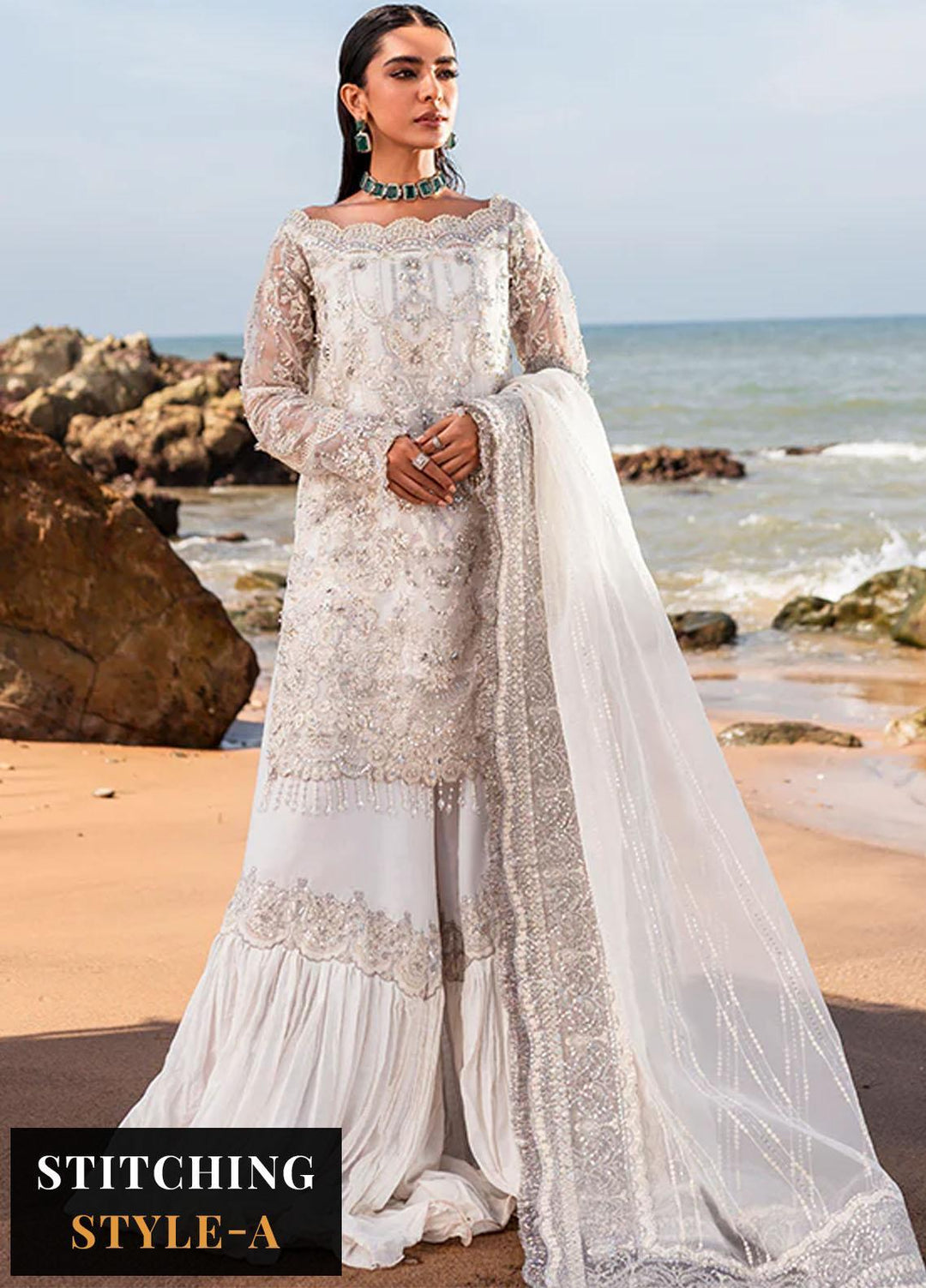 Versailles By Muneefa Naz Embroidered Organza Suits Unstitched 4 Piece MN22V Oceane - Wedding Collection
