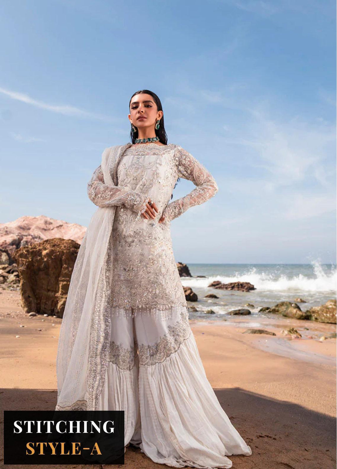 Versailles By Muneefa Naz Embroidered Organza Suits Unstitched 4 Piece MN22V Oceane - Wedding Collection