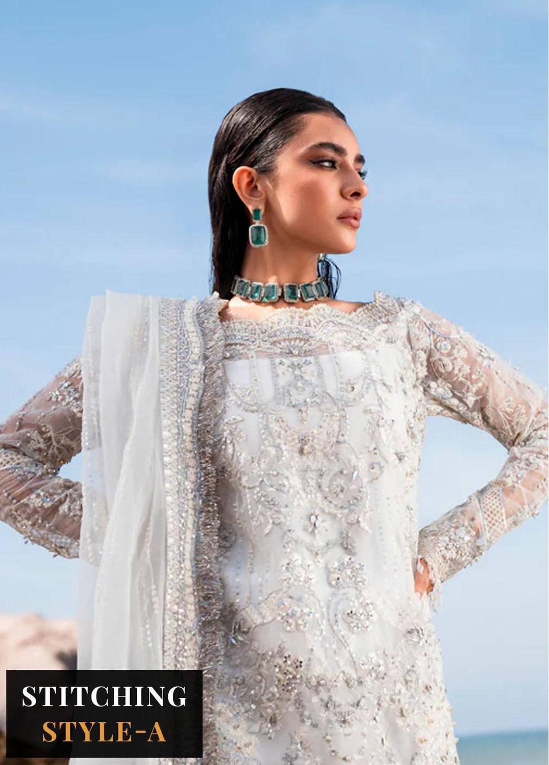 Versailles By Muneefa Naz Embroidered Organza Suits Unstitched 4 Piece MN22V Oceane - Wedding Collection