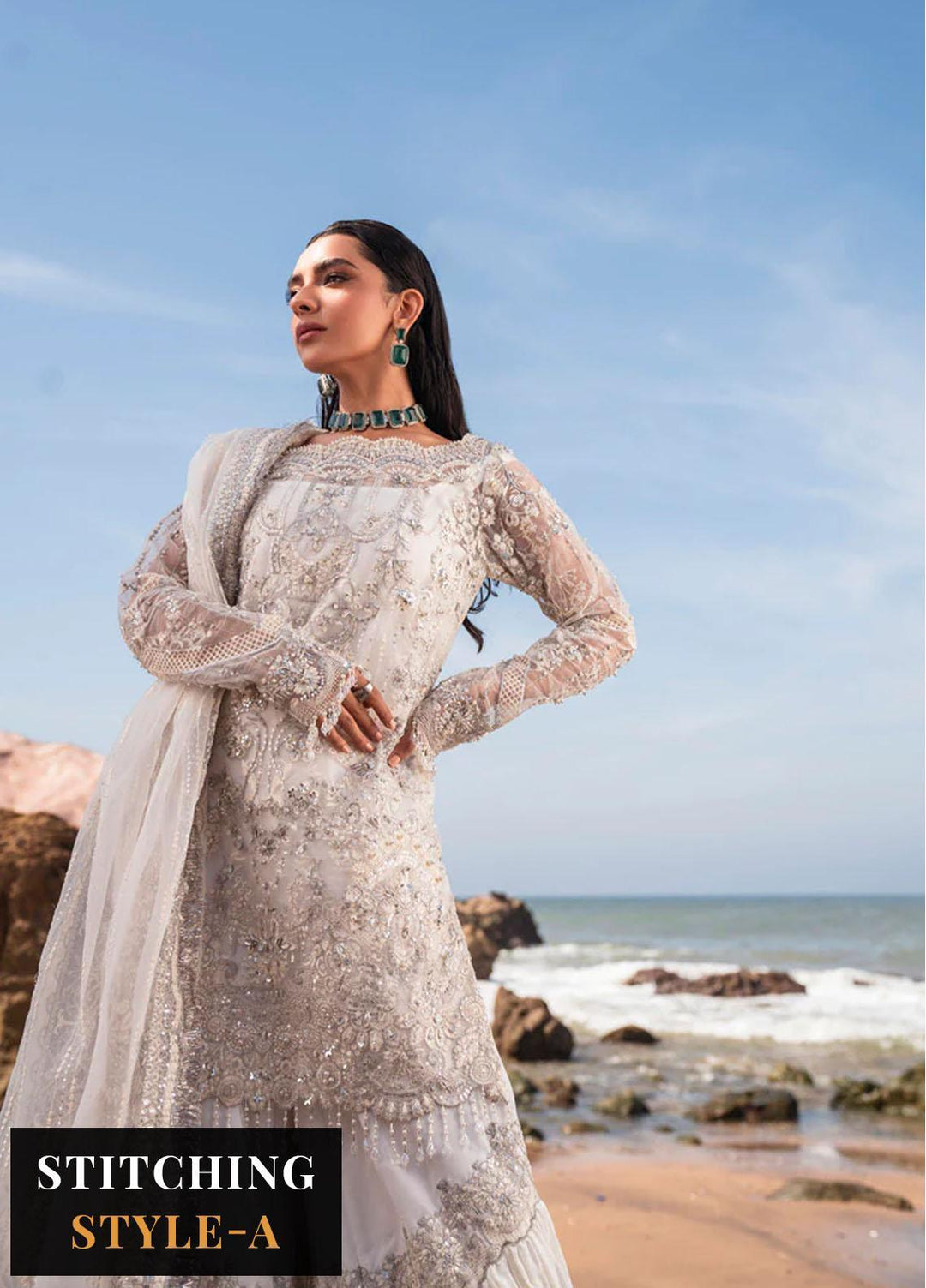 Versailles By Muneefa Naz Embroidered Organza Suits Unstitched 4 Piece MN22V Oceane - Wedding Collection