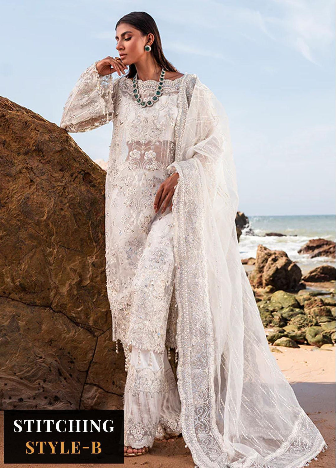 Versailles By Muneefa Naz Embroidered Organza Suits Unstitched 4 Piece MN22V Oceane - Wedding Collection