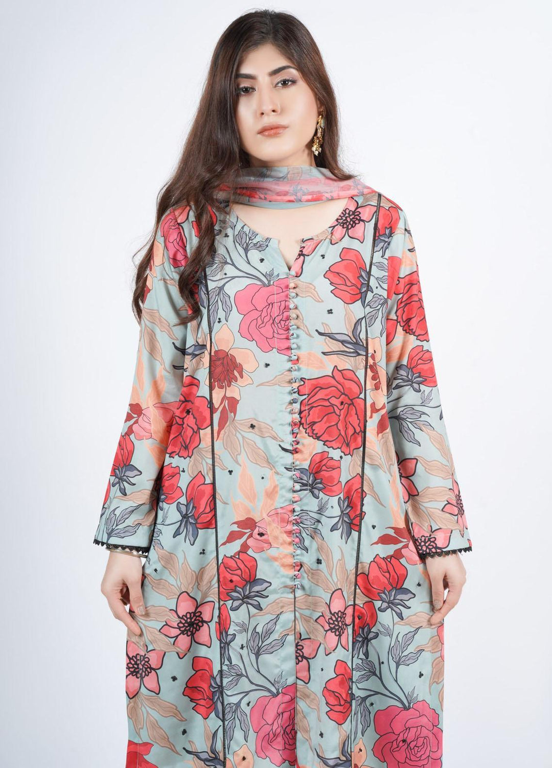 Vibgyor Fashion Printed Silk Suits Unstitched 3 Piece Blostma Sea Green D4-C1-23U - Formal Collection