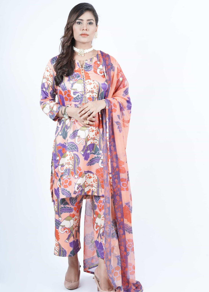 Vibgyor Fashion Printed Corduroy Suits Unstitched 3 Piece Floral Mughal Orange D10-C1-23U - Formal Collection