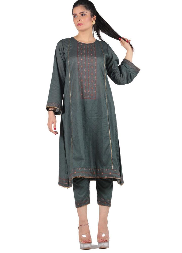 Vibgyor Fashion Printed Lawn Suits Unstitched 3 Piece Elaya Green D3-C2-23U - Formal Collection