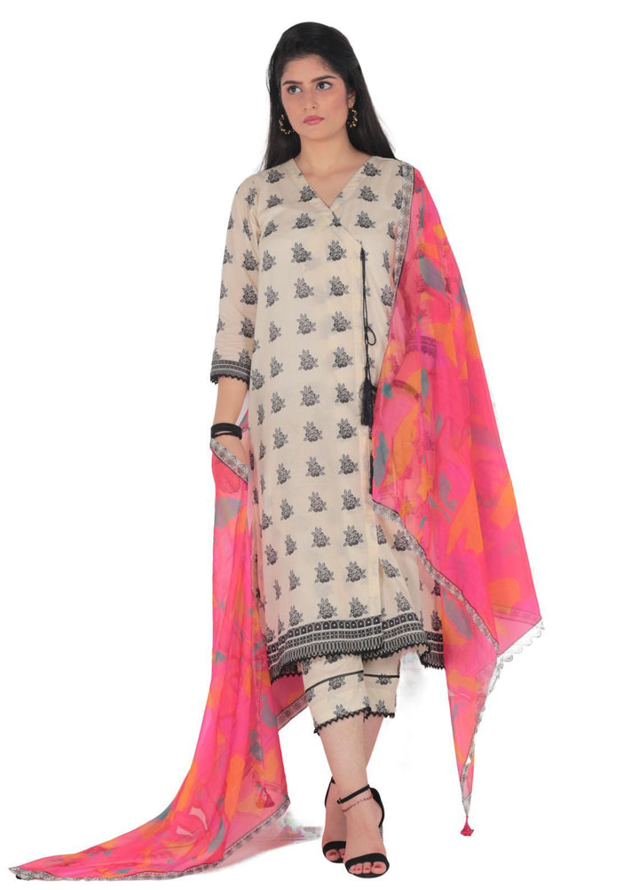 Vibgyor Fashion Printed Lawn Suits Unstitched 3 Piece Zeya Off White D5-C1-23U - Formal Collection