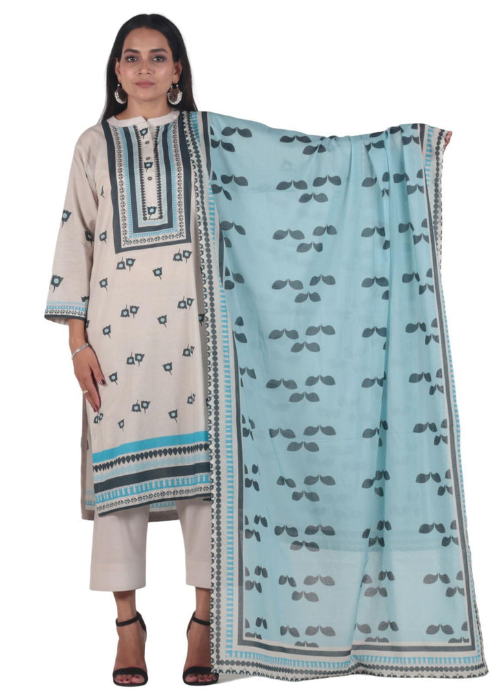Vibgyor Fashion Printed Lawn Suits Unstitched 3 Piece Zade Ash White D12-C2-23U - Formal Collection
