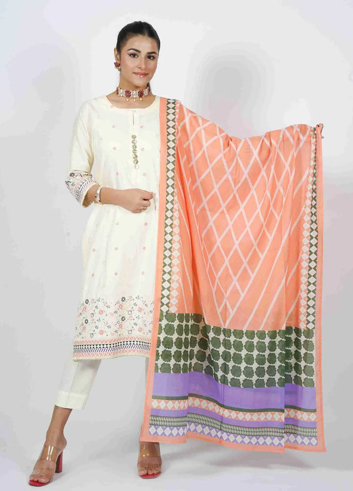 Vibgyor Fashion Pret Embroidered Lawn 3 Piece Suit D4C1-S-V124 SIA CREAM