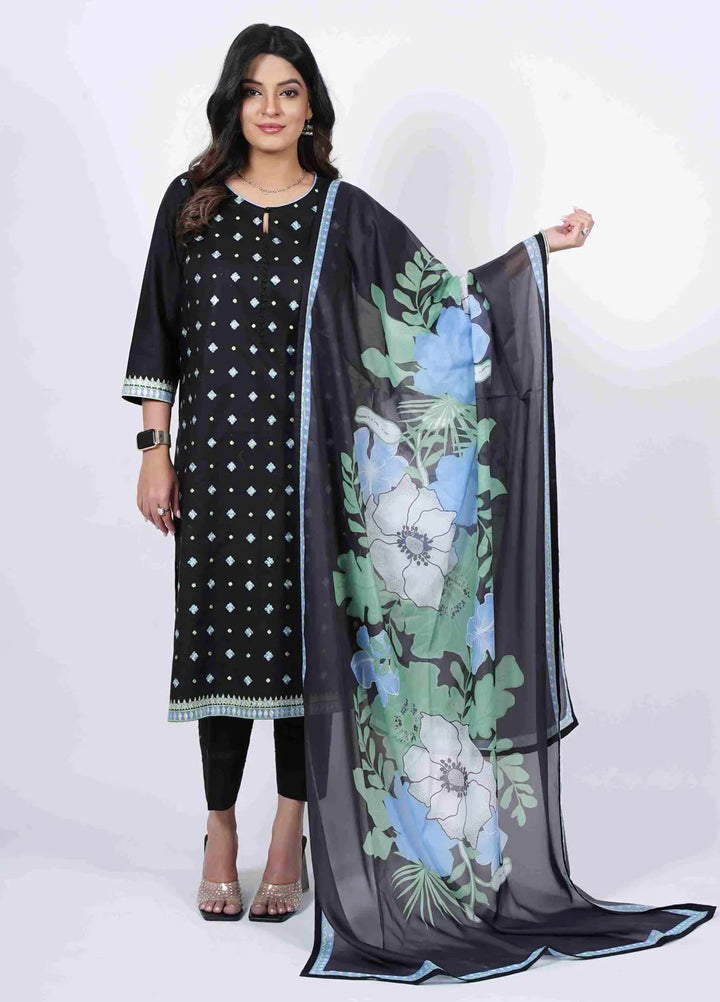 Vibgyor Fashion Pret Embroidered Lawn 3 Piece Suit D6-S-V124 RIVA BLACK