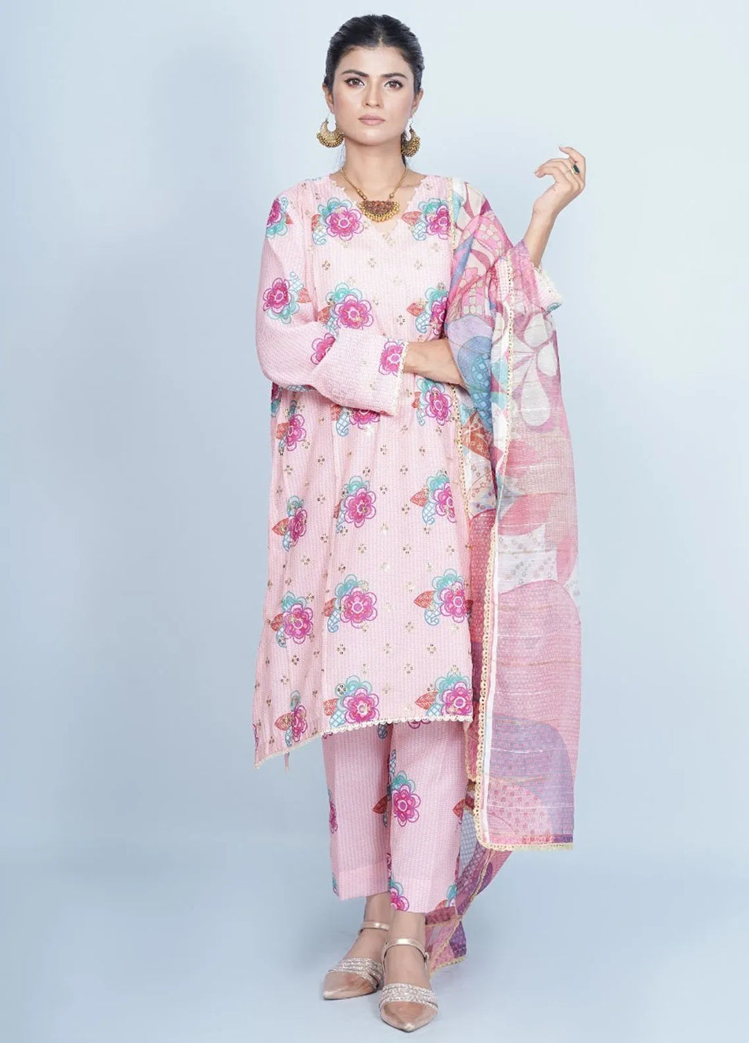 Vibgyor Fashion Pret Embroidered Swiss Lawn 3 Piece Suit Gulzar e Bahar Peach D2C2-A24