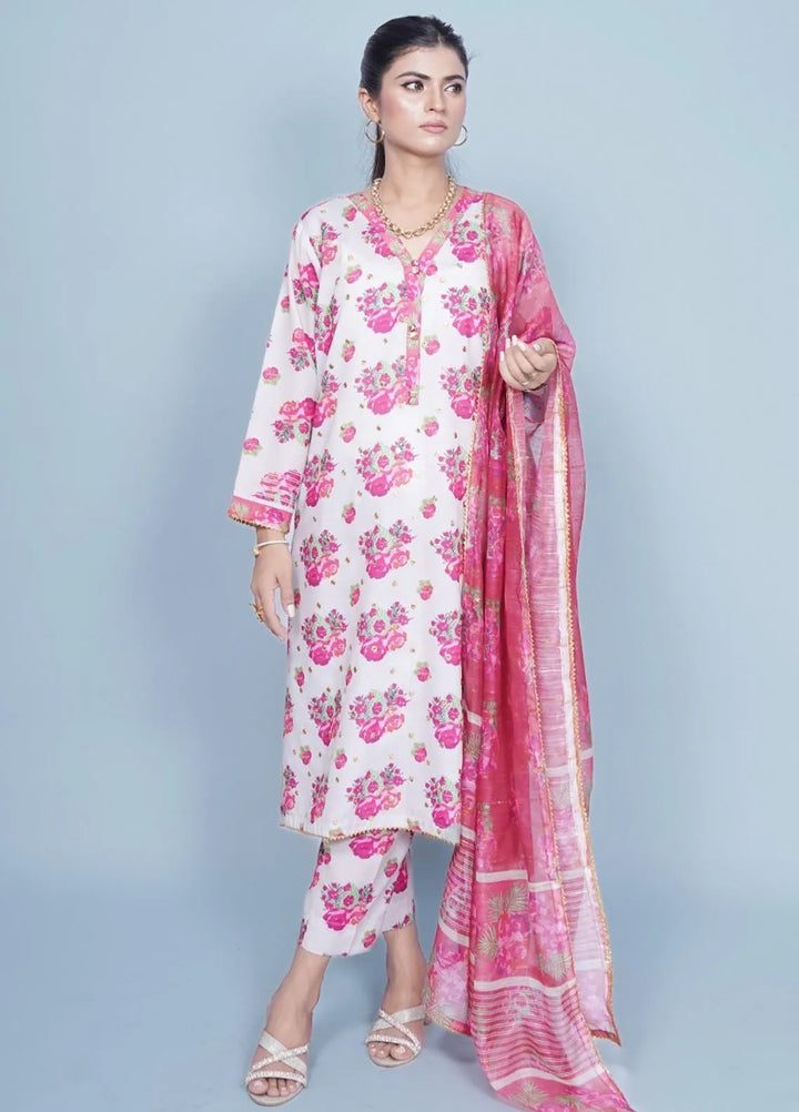 Vibgyor Fashion Pret Embroidered Swiss Lawn 3 Piece Suit Petal Perfecta Beige D3-A24