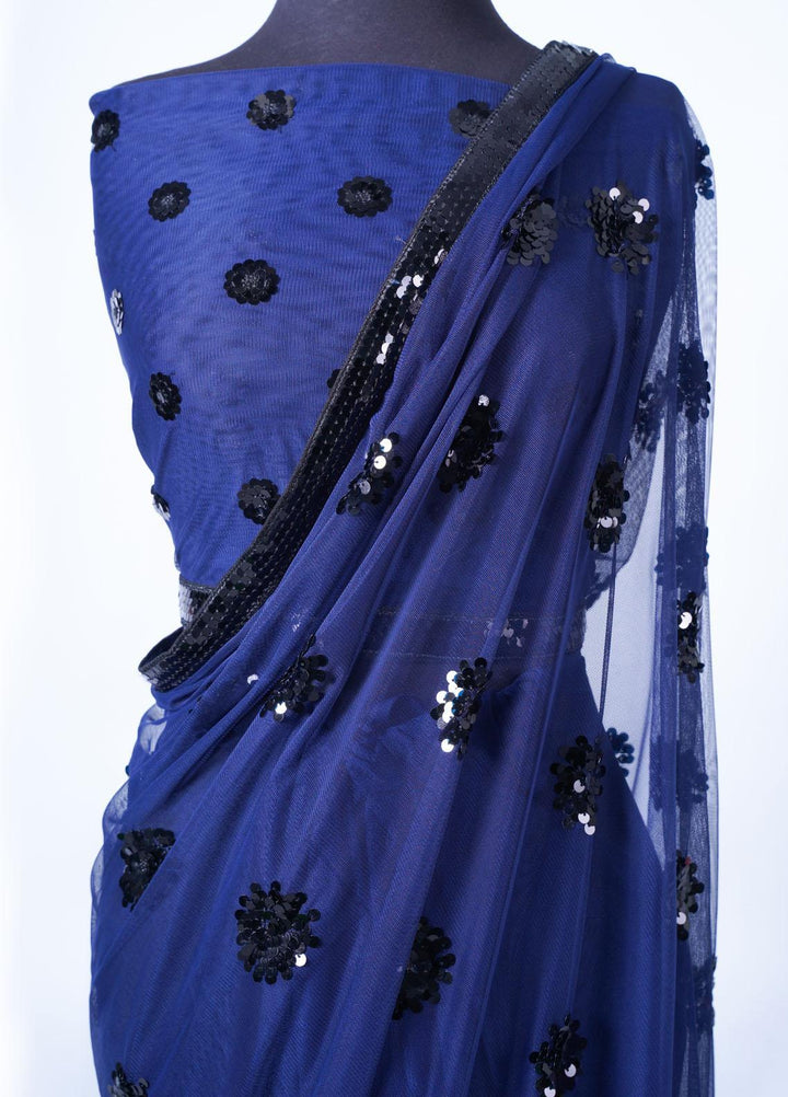 Vibgyor Fashion Embroidered Net  Unstitched Saree S1-C1-23U Chakra Blue - Festive Collection