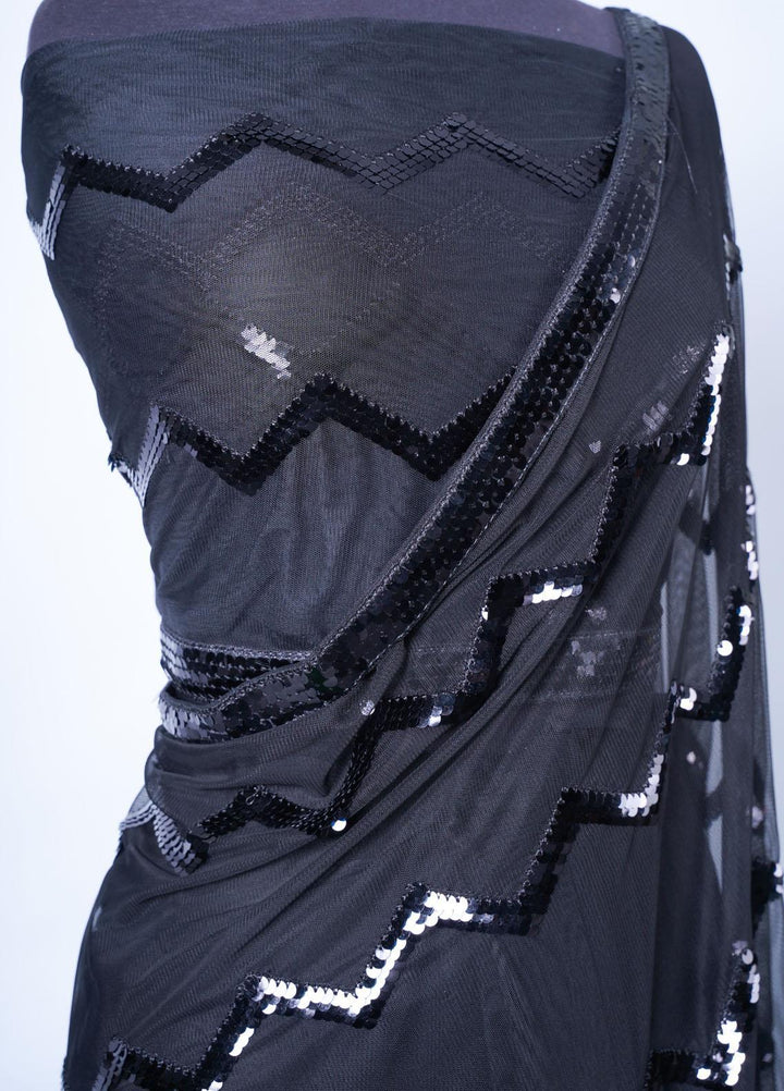 Vibgyor Fashion Embroidered Net  Unstitched Saree S3-23U Chevron Black - Festive Collection