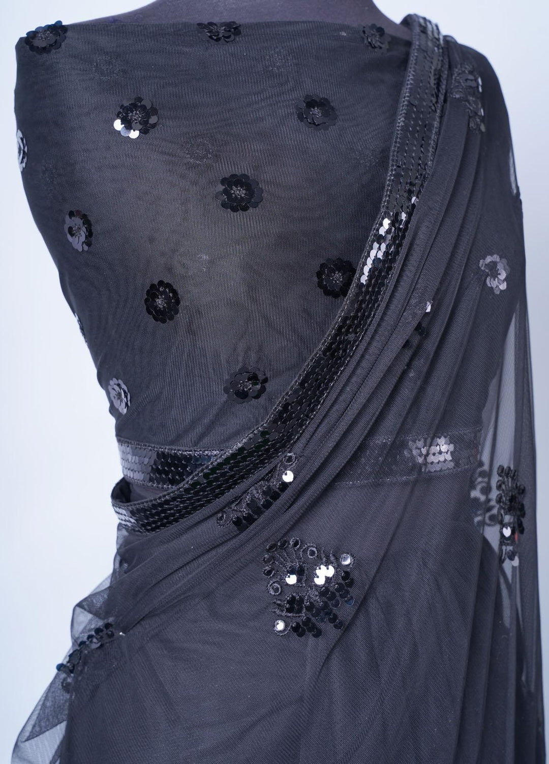 Vibgyor Fashion Embroidered Net  Unstitched Saree S5-23U Chakra Flora Black - Festive Collection