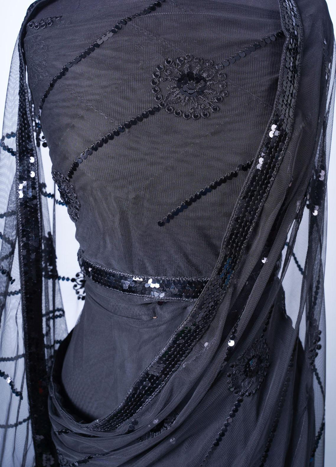 Vibgyor Fashion Embroidered Net  Unstitched Saree S7-23U Circulus Black - Festive Collection