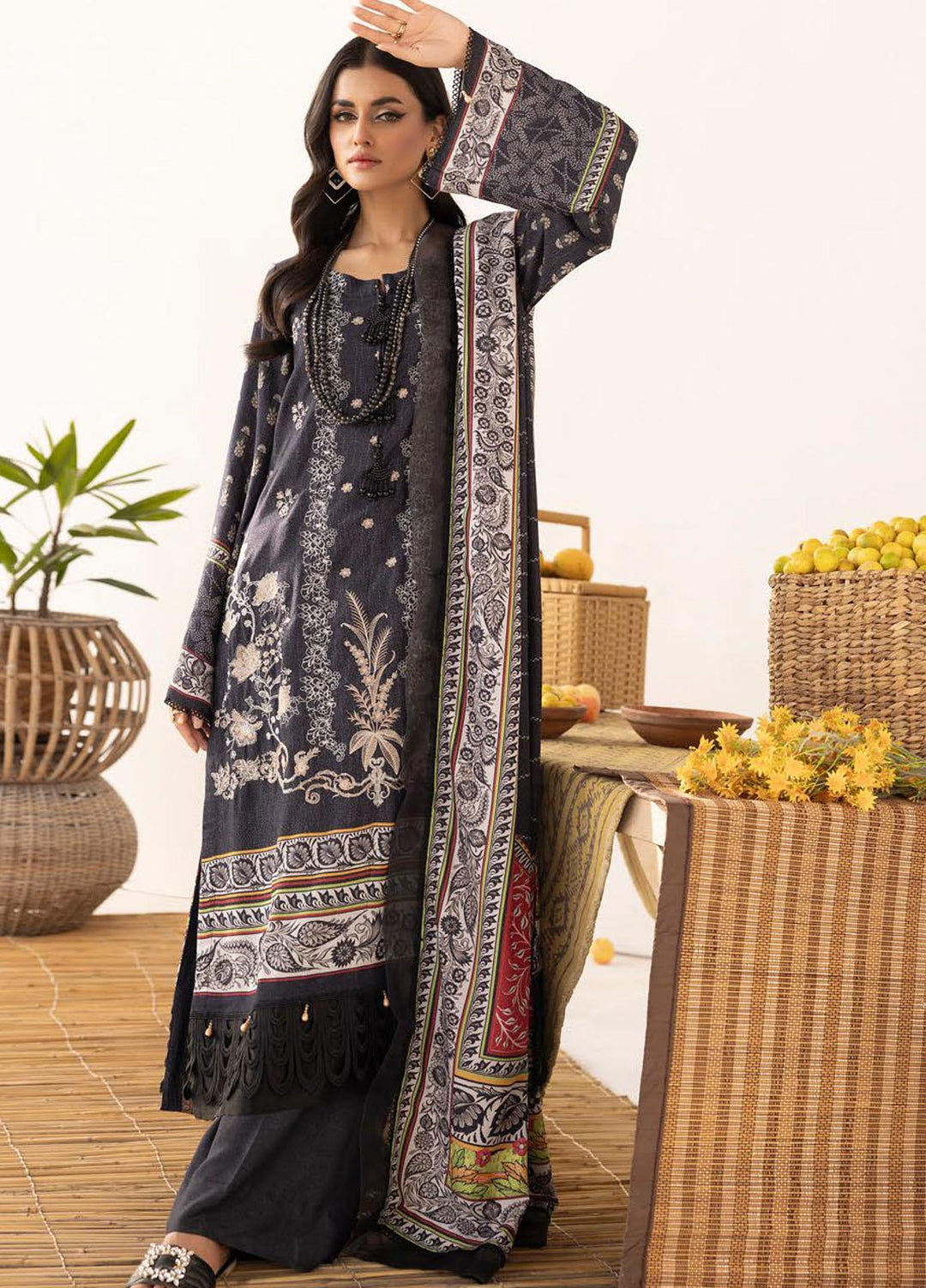 Vintage By Lala Textiles Embroidered Karandi Suits Unstitched 3 Piece LT23V LW-073 Arawn - Winter Collection