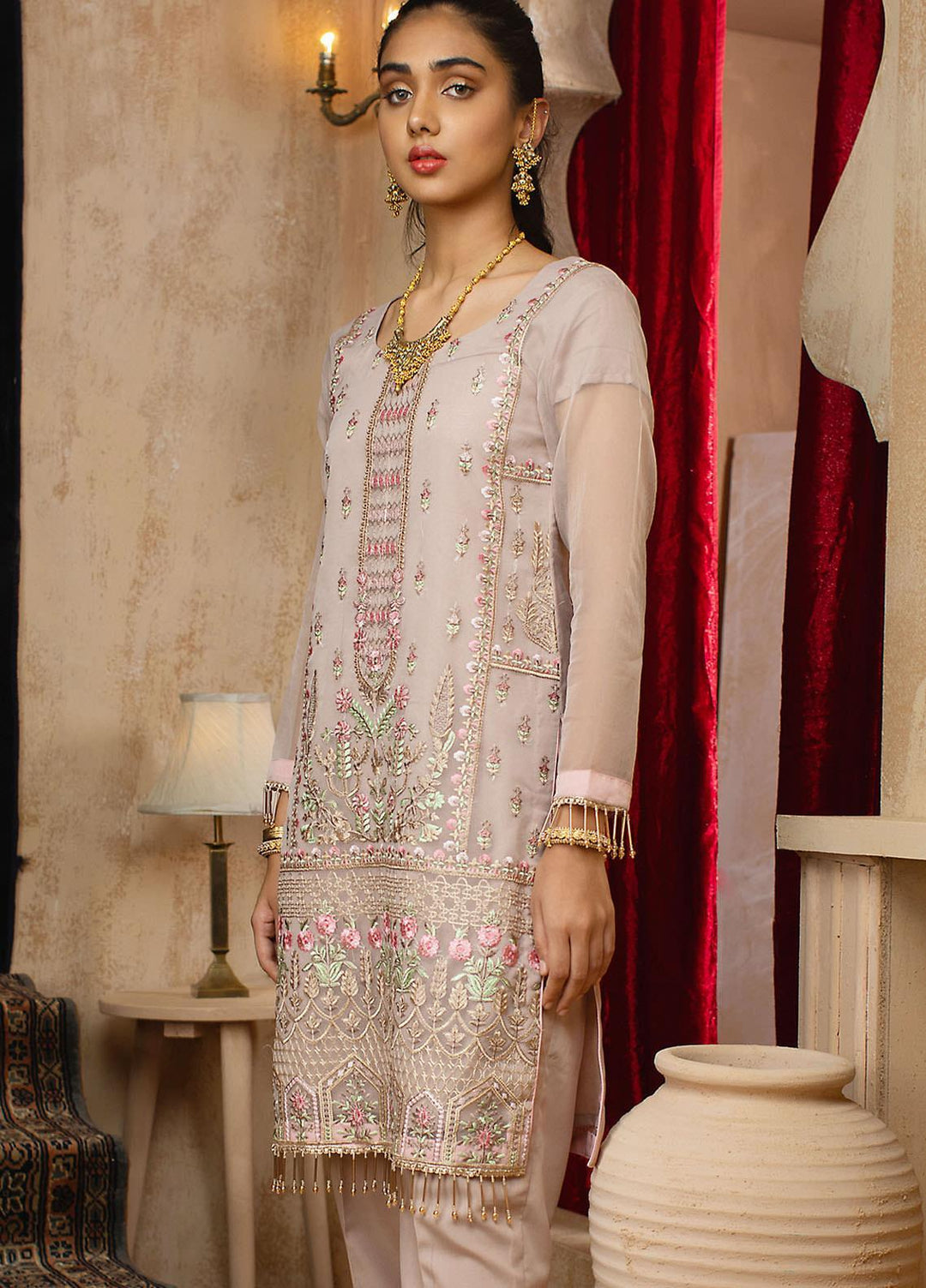 Vital Soiree By AB Textiles Embroidered Organza  Unstitched Kurties AB21VS VWE-02 PEAU - Festive Collection