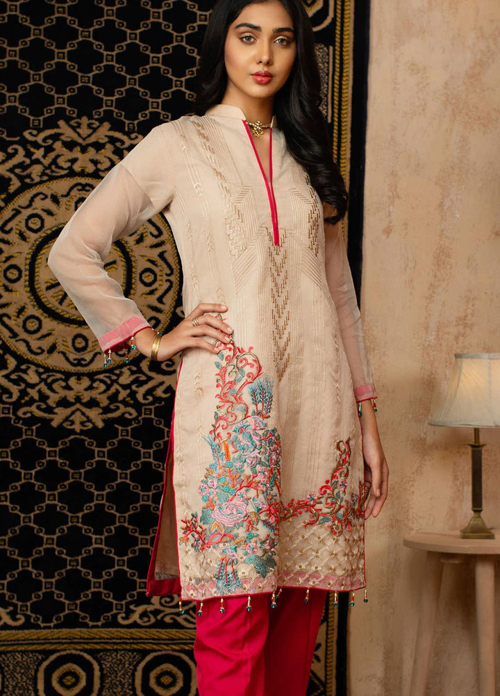 Vital Soiree By AB Textiles Embroidered Organza  Unstitched Kurties AB21VS VWE-05 BEIGE - Festive Collection