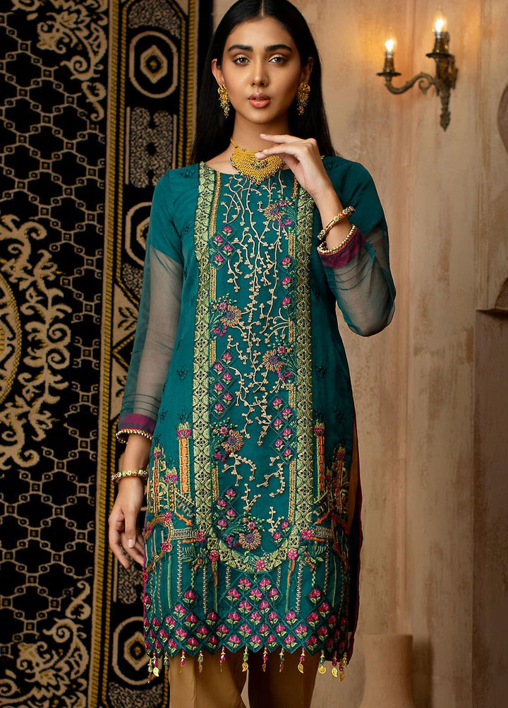 Vital Soiree By AB Textiles Embroidered Organza  Unstitched Kurties AB21VS VWE-08 TURQUOISE - Festive Collection