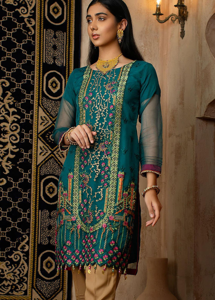 Vital Soiree By AB Textiles Embroidered Organza  Unstitched Kurties AB21VS VWE-08 TURQUOISE - Festive Collection