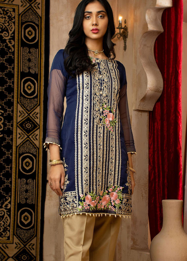 Vital Soiree By AB Textiles Embroidered Organza  Unstitched Kurties AB21VS VWE-09 BLEUE - Festive Collection