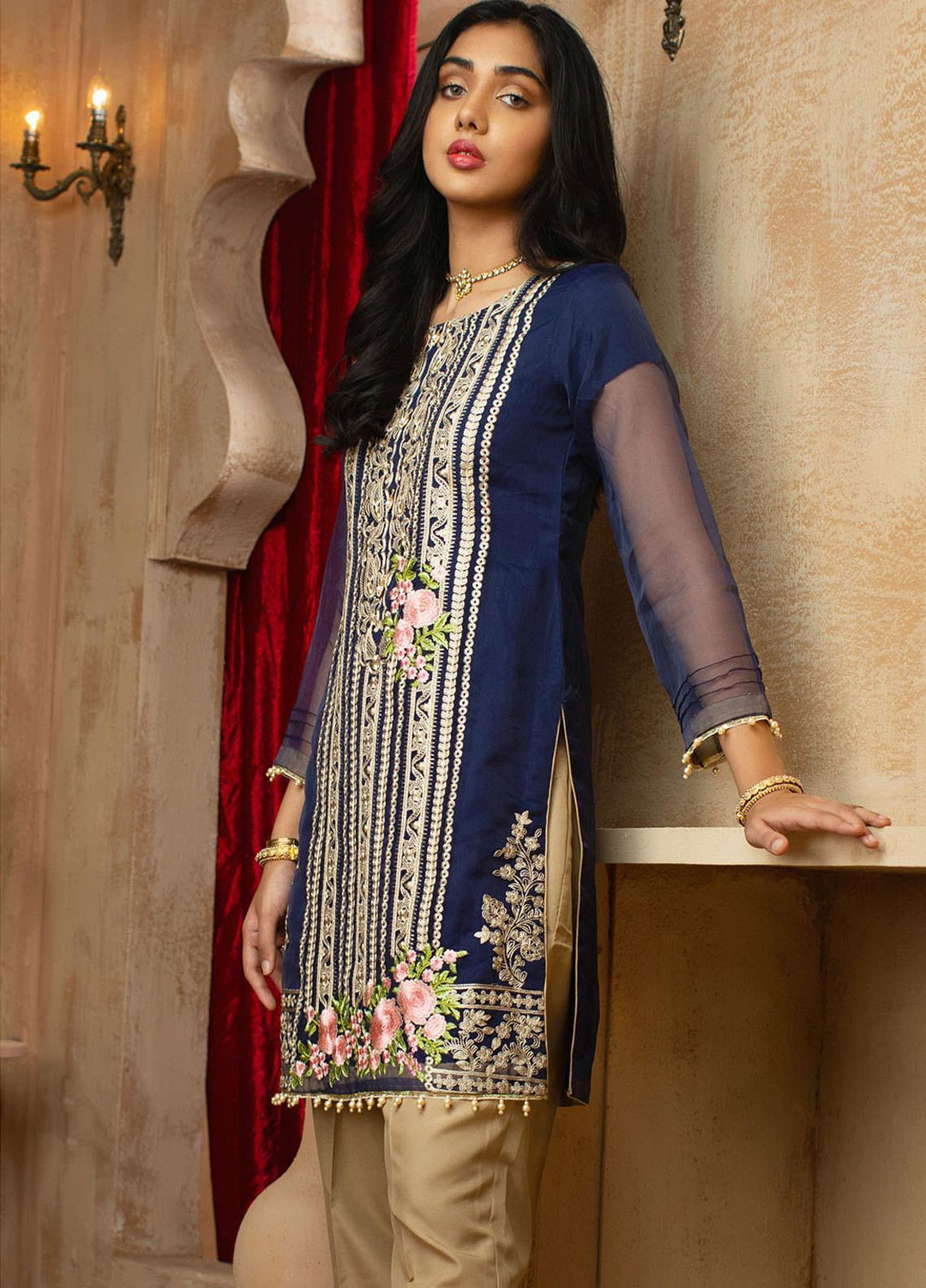 Vital Soiree By AB Textiles Embroidered Organza  Unstitched Kurties AB21VS VWE-09 BLEUE - Festive Collection