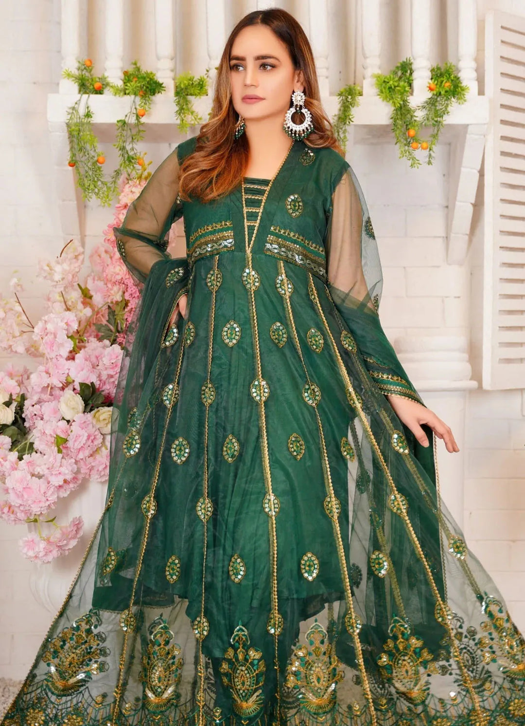 Layout Pret Embroidered Net 4 Piece Suit Forest