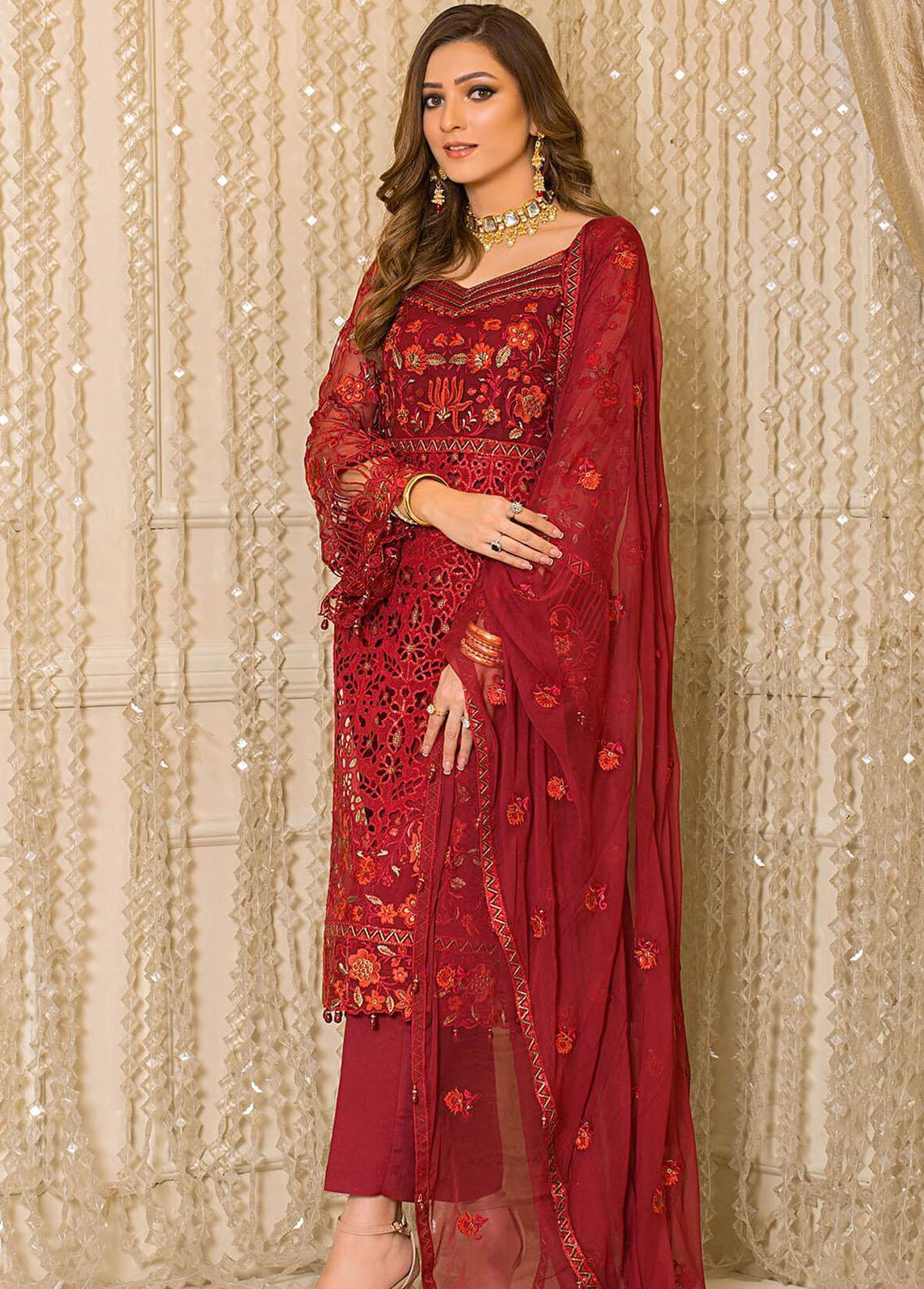 Vive La Fete By Imrozia Embroidered Organza Suits Unstitched 3 Piece IMP22VF L-255 Salsa - Premium Collection