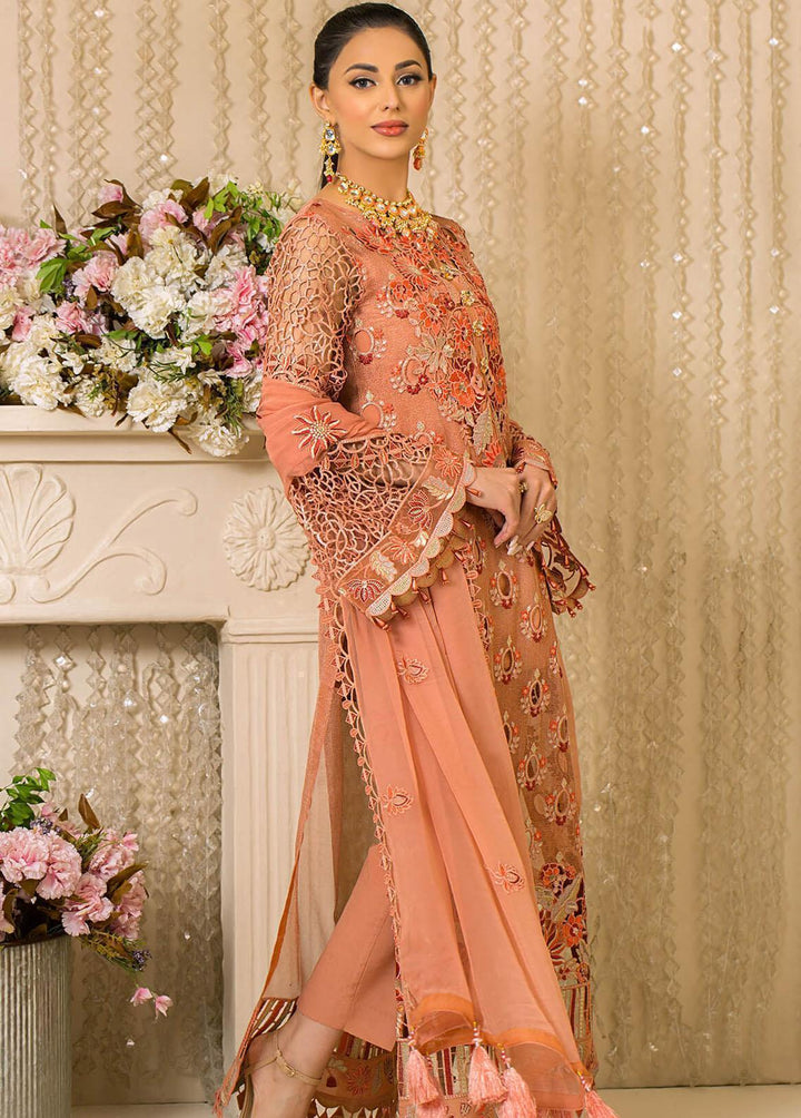 Vive La Fete By Imrozia Embroidered Zari Net Suits Unstitched 3 Piece IMP22VF L-257 Peach Melba - Premium Collection