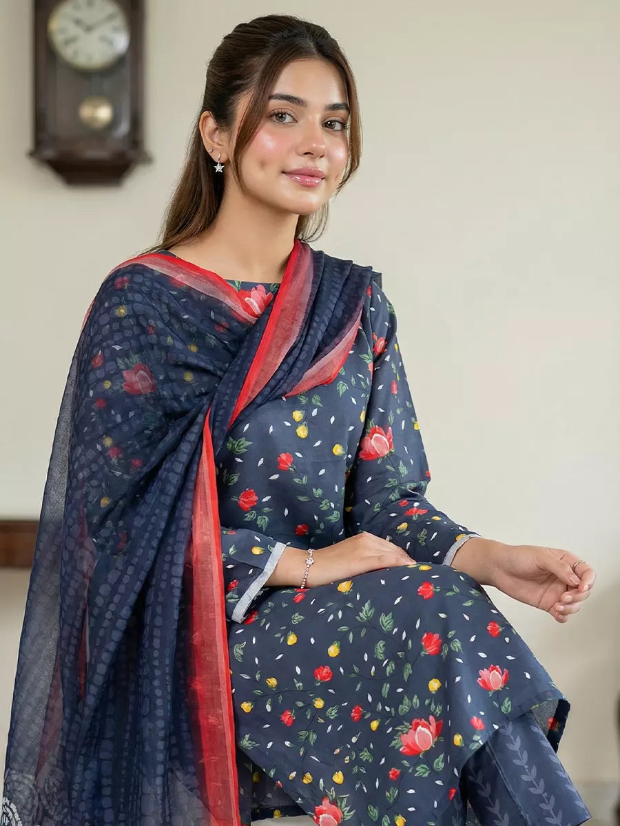 Salitex Unstitched Printed Lawn Silk 3 Piece Suit SUNS7ASI352 - Casual Collection