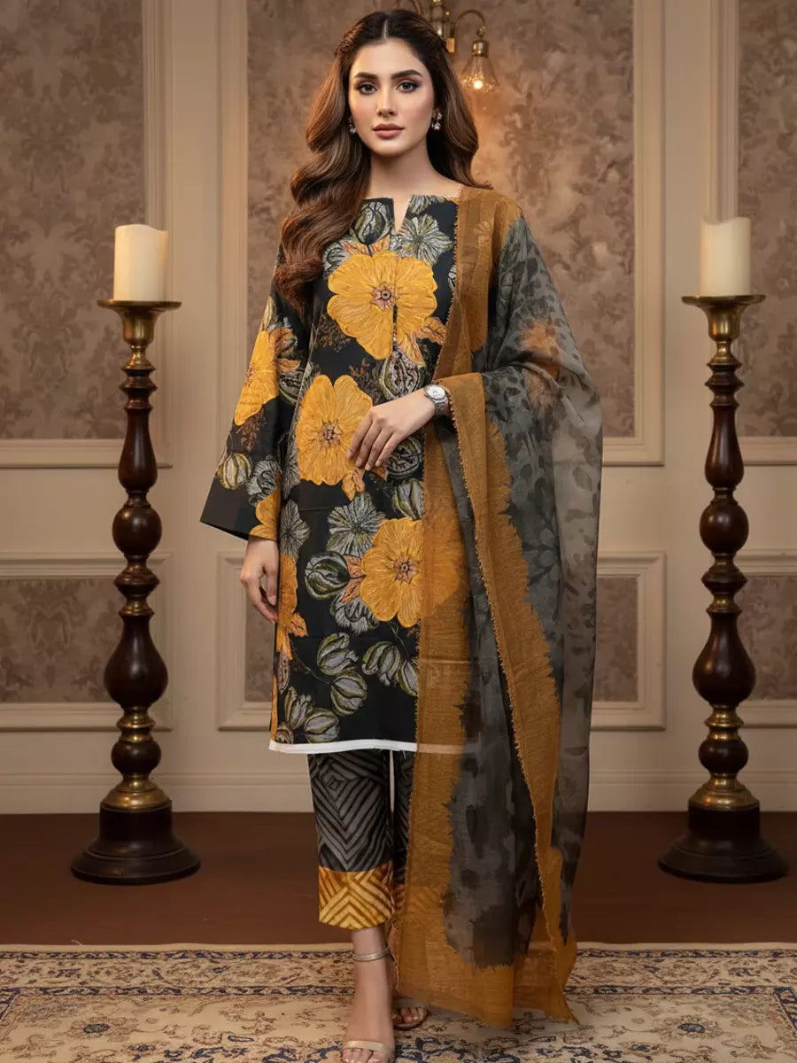 Salitex Unstitched Printed Lawn Silk 3 Piece Suit SUNS7ASI351 - Casual Collection