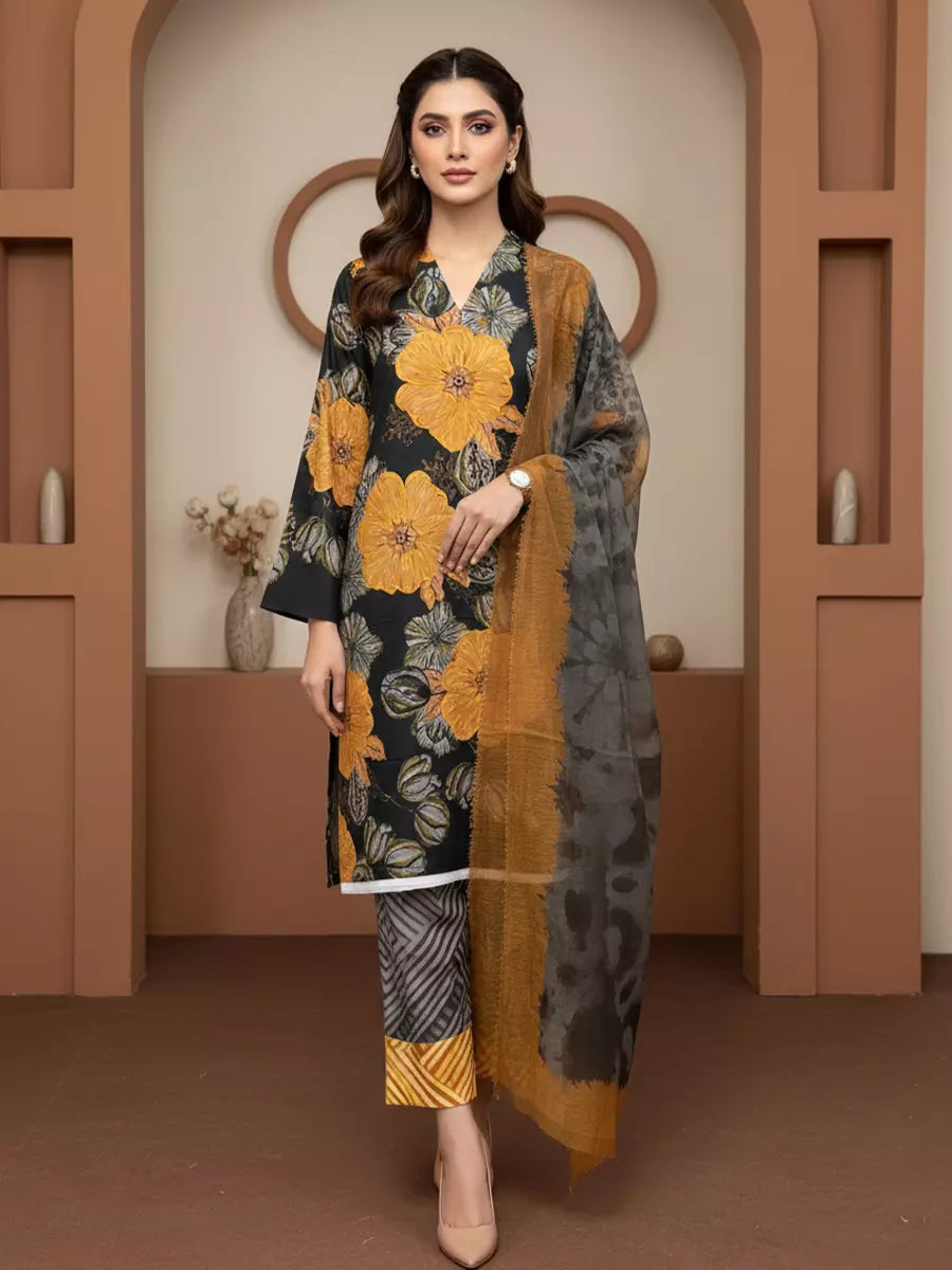 Salitex Unstitched Printed Lawn Silk 3 Piece Suit SUNS7ASI351 - Casual Collection