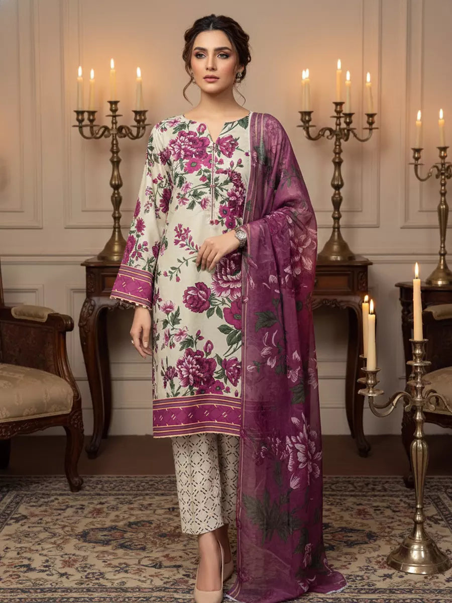 Salitex Unstitched Printed Lawn Silk 3 Piece Suit 3PC Unstitched Printed Silk Lawn Suit (SUNS7ASI346) - Casual Collection