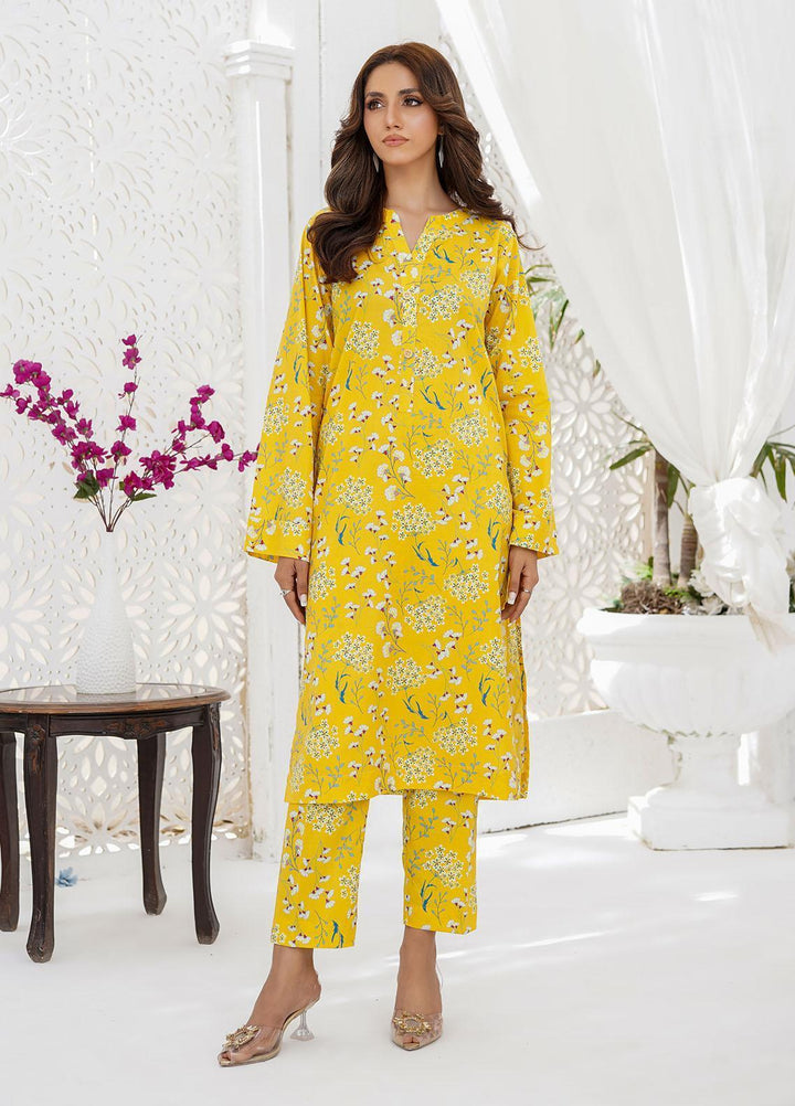 Waniya Pret Printed Cambric 2 Piece Suit SKUPK-104 CANARY