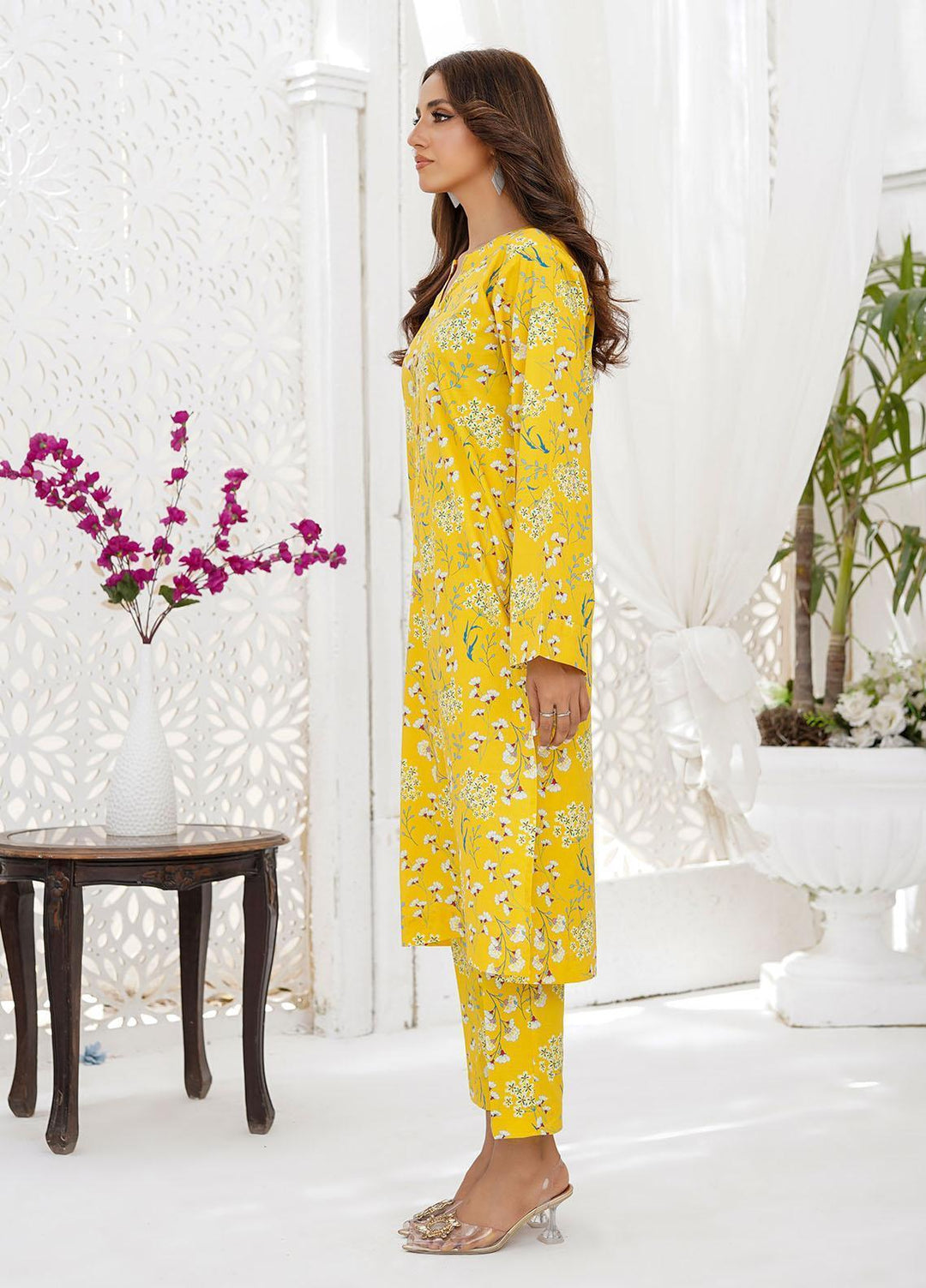Waniya Pret Printed Cambric 2 Piece Suit SKUPK-104 CANARY