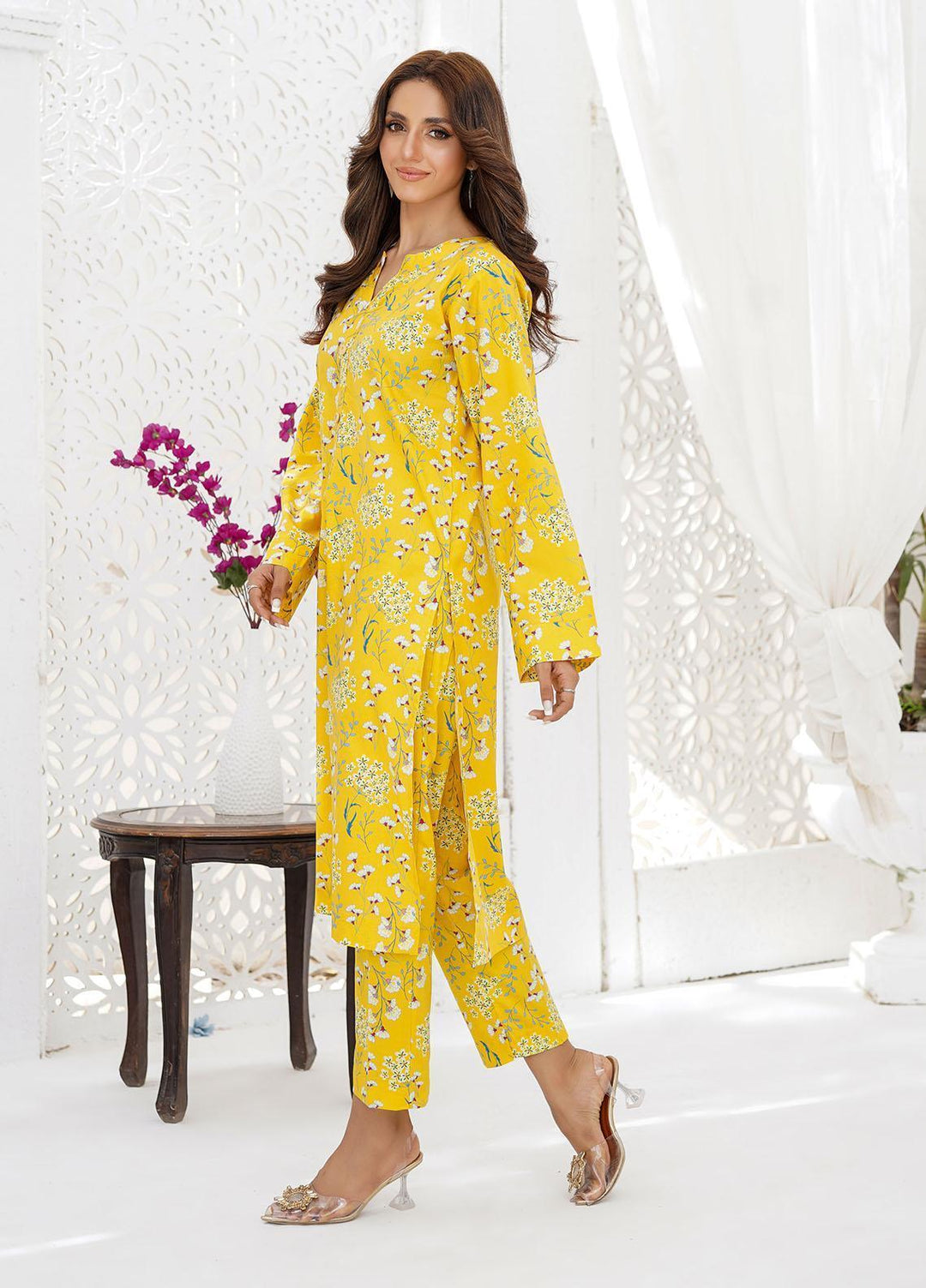 Waniya Pret Printed Cambric 2 Piece Suit SKUPK-104 CANARY