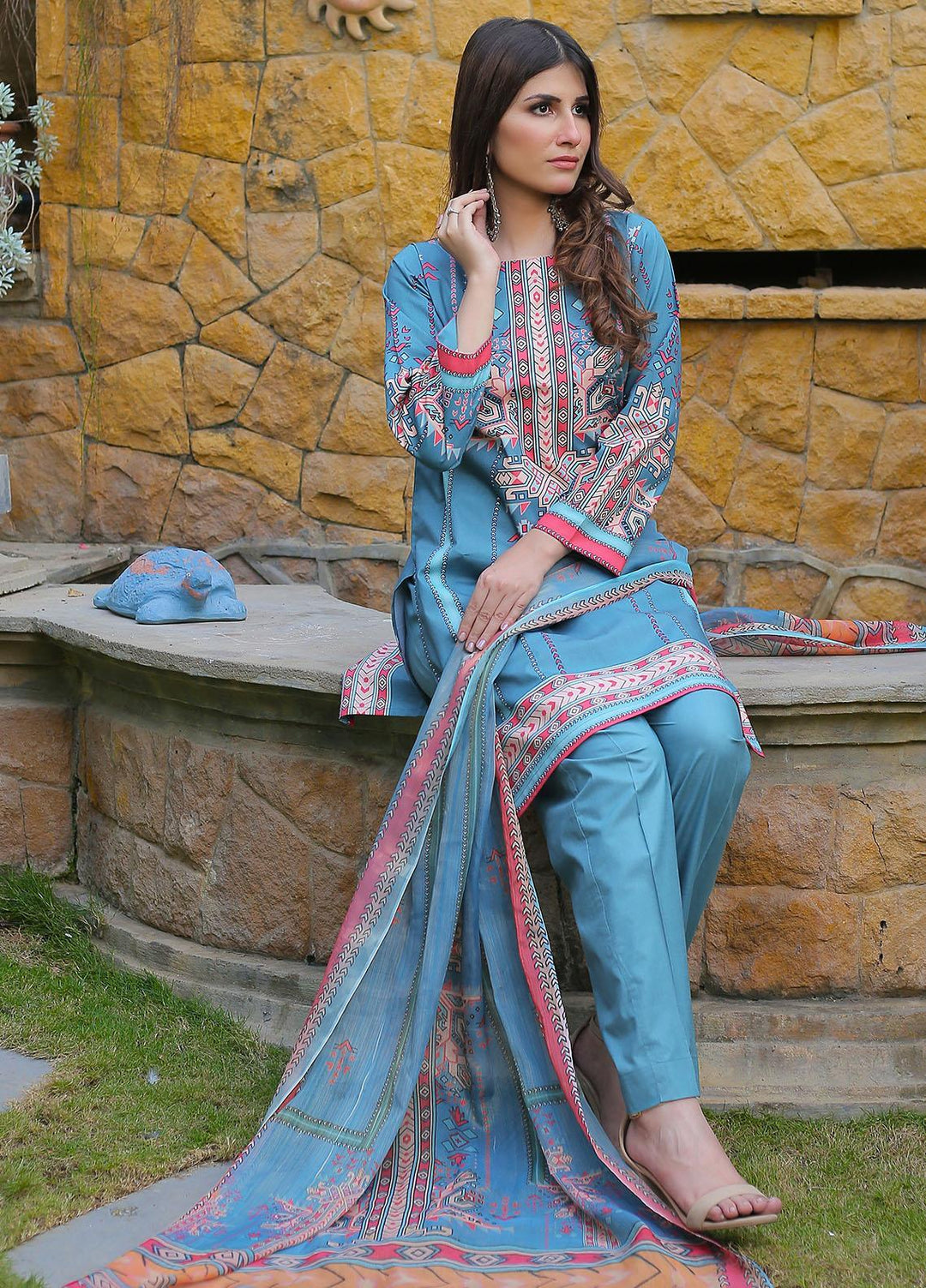 Waniya Casual Pret  Cotton 3 Piece CERULEAN PK-221A