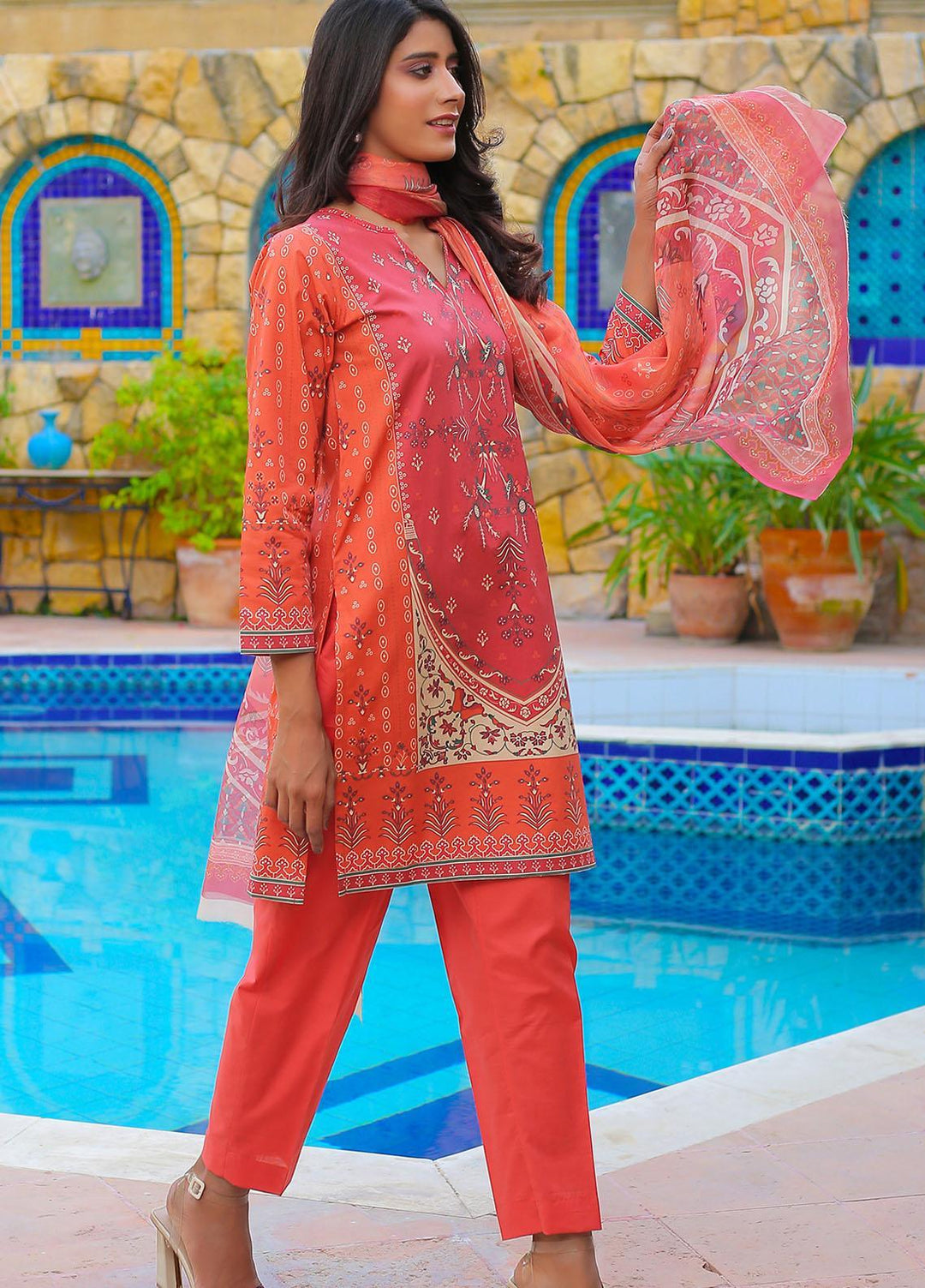 Waniya Casual Pret  Cotton 3 Piece TANGERINE PK-220A