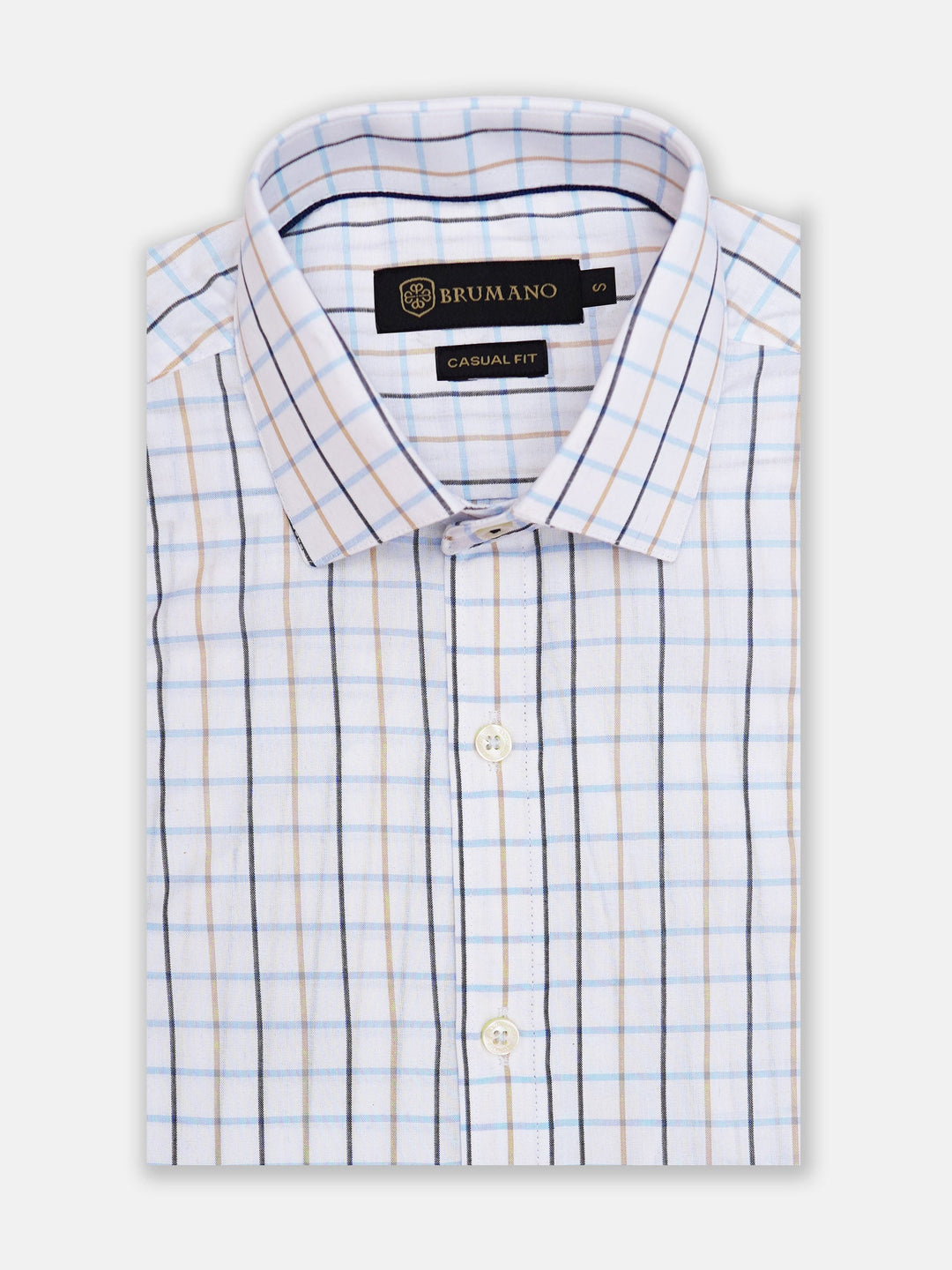 Brumano Mens RTW Solids Cotton Shirt Blue N White Casual Collection