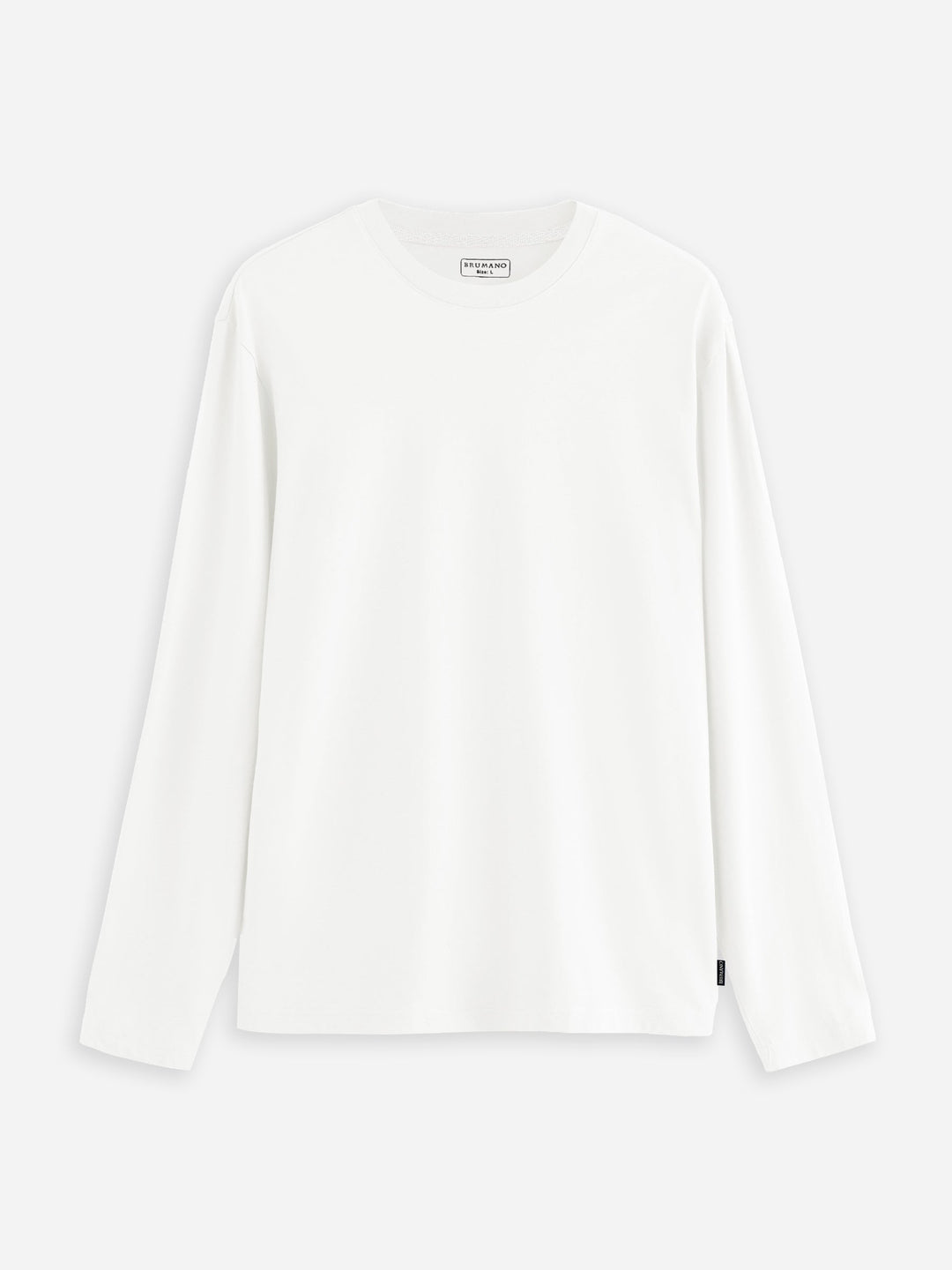 Brumano Mens T-Shirt RTW Solids Cotton White Long Sleeve Crew Neck Casual Collection