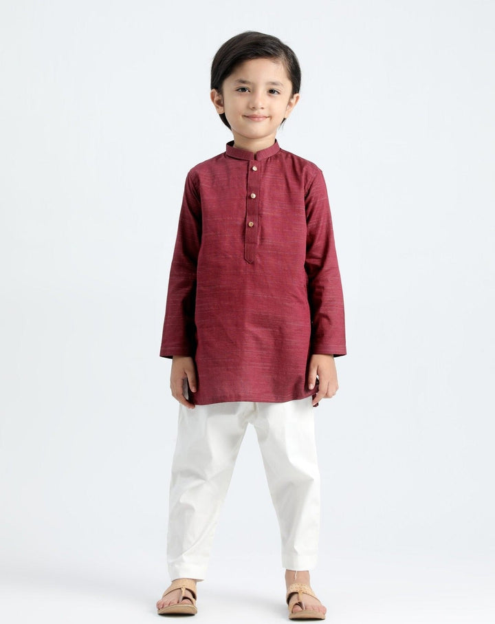 Muraqsh Ready To Wear Solids  Boys Wine Cotton Kurta Trouser MUR-WSCKT - Summer Collection