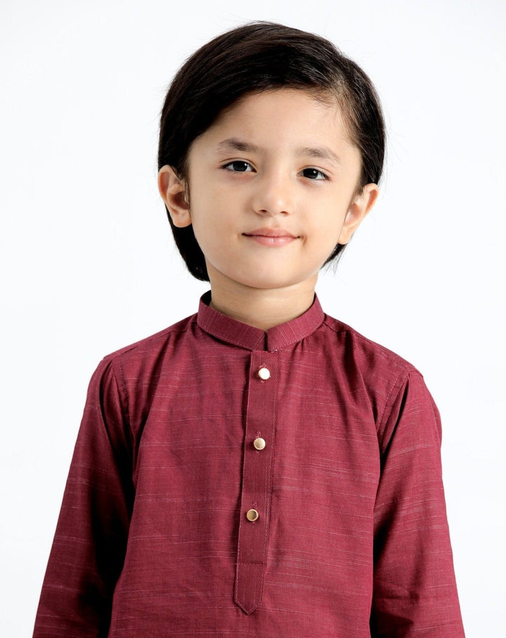 Muraqsh Ready To Wear Solids  Boys Wine Cotton Kurta Trouser MUR-WSCKT - Summer Collection