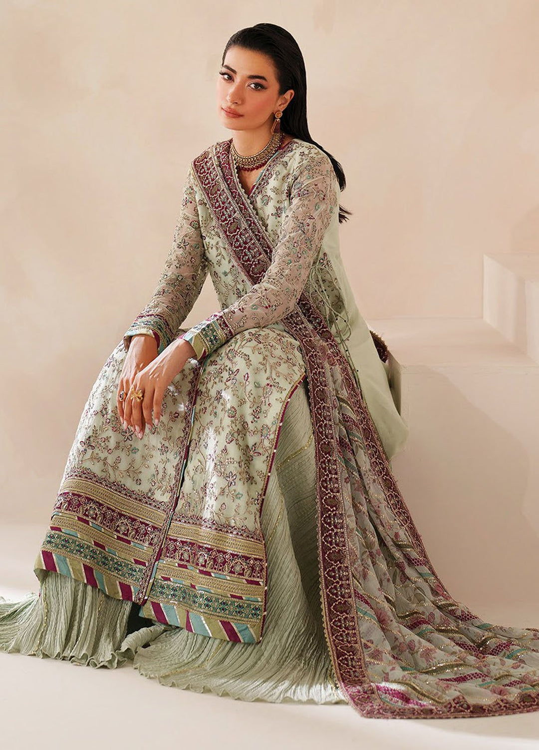 Xenia Embroidered Chiffon Suits Unstitched 3 Piece XE25LU D-04 Zaleh - Formals Collection