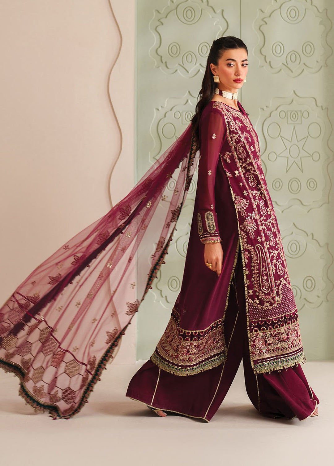 Xenia Embroidered Chiffon Suits Unstitched 3 Piece XE25LU D-08 Zeyara - Formals Collection