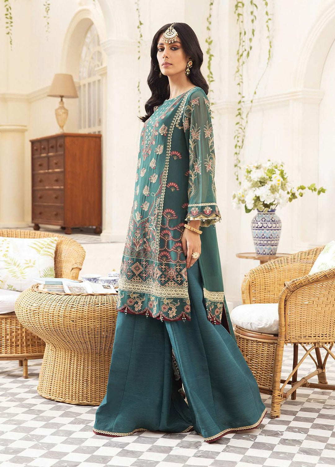 Pareesia By Xenia Formals Embroidered Chiffon Suits Unstitched 3 Piece XE22P 04 Niel Mist - Luxury Collection