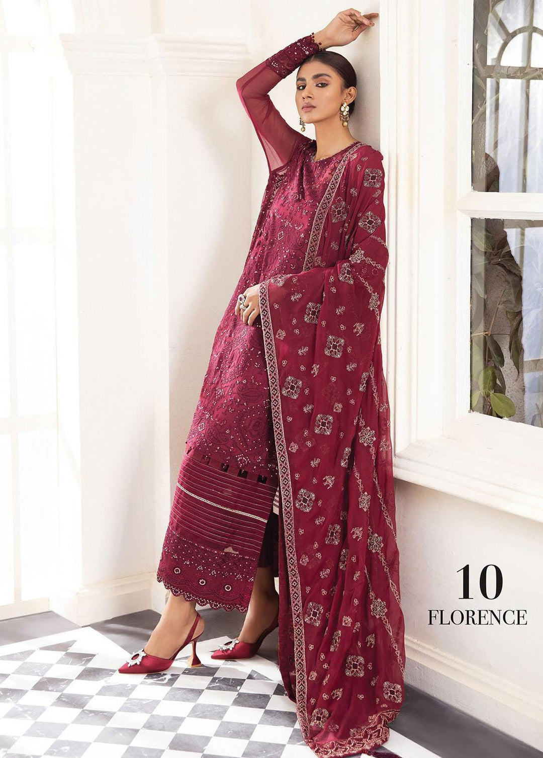 Pareesia By Xenia Formals Embroidered Chiffon Suits Unstitched 3 Piece XE22P 10 Florence - Luxury Collection