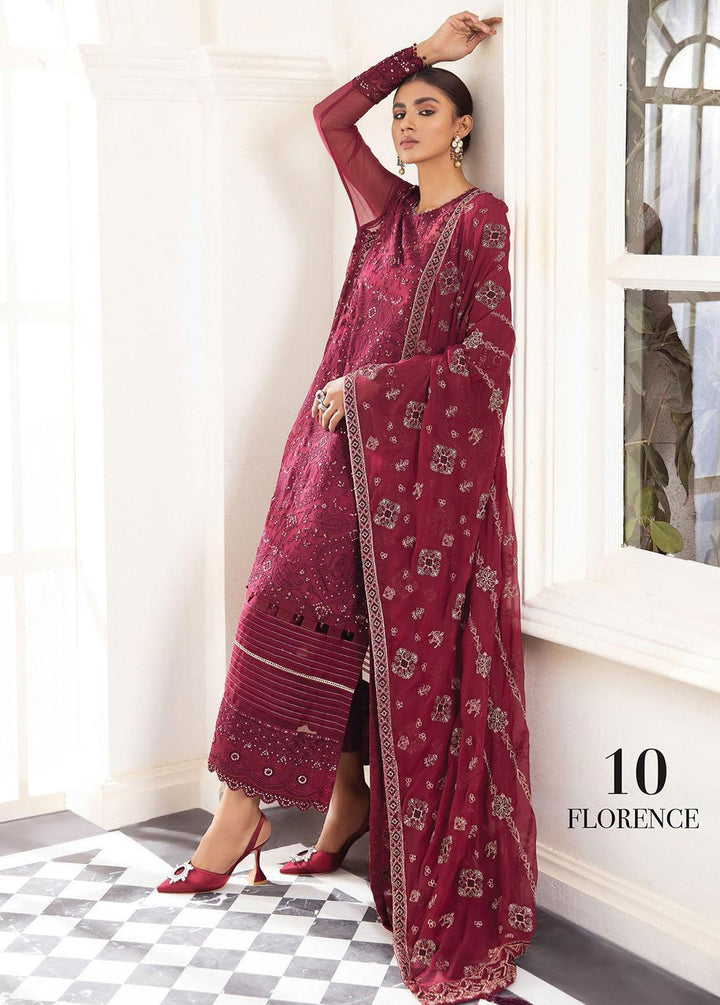 Pareesia By Xenia Formals Embroidered Chiffon Suits Unstitched 3 Piece XE22P 10 Florence - Luxury Collection