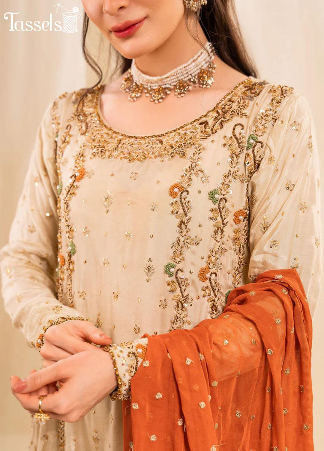 Tassels Pret Embroidered Raw Silk 3 Piece Suit TS23Z Ember