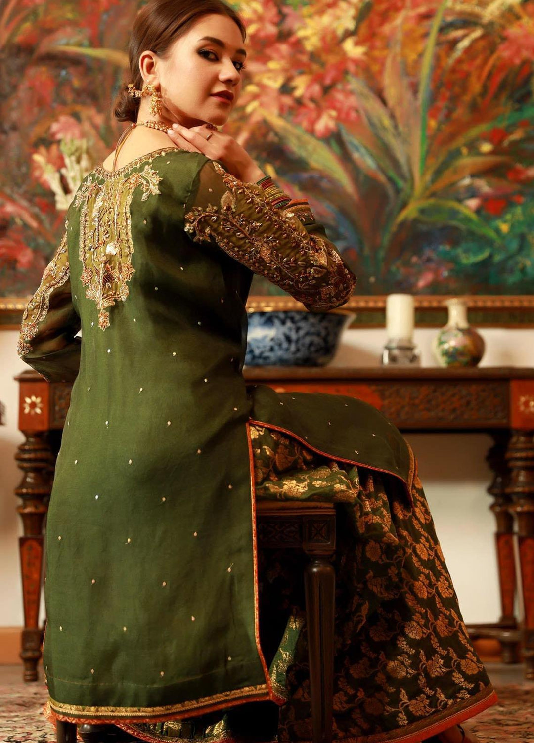 Zaaviay Embroidered Organza Stitched 3 Piece Suit HARYALI BANO