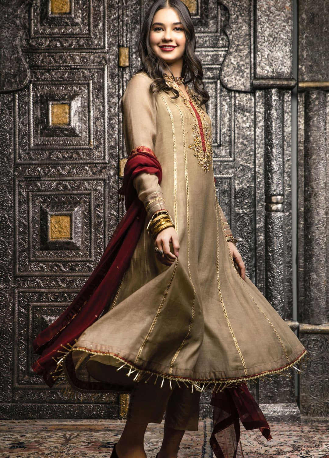 Zaaviay Embroidered Khaadi Net Stitched 3 Piece Suit ZV21E 07-JHOOM